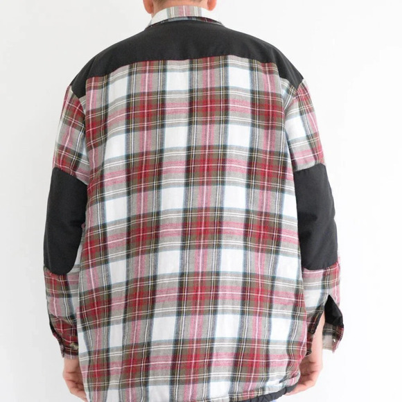 Vintage Dickies Red And Green Plaid Quilt Lined Outdoor Button Up Shacket Large - Picture 3 of 12